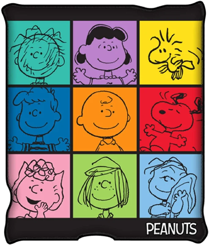 Peanuts Multicolor Character Grid Fleece Throw Blanket | 45 x 60 Inches