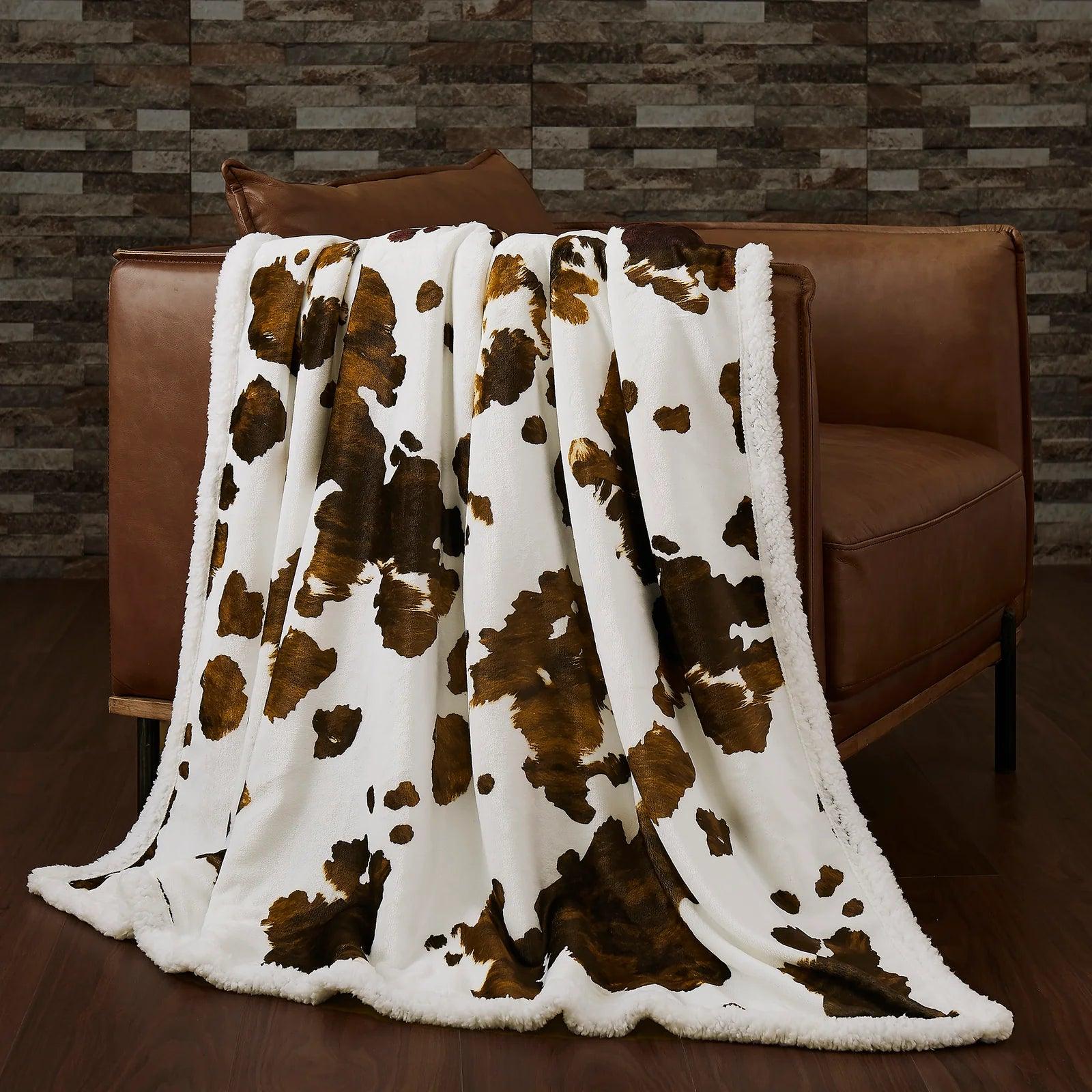 Cowhide Print Sherpa Throw