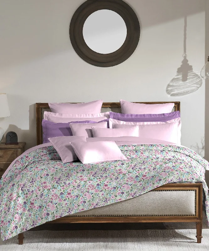 House Of Bloom Summer Garden King Bedsheet With 2 Pillow Cover, 210 TC, 100% Cotton, Floral, Purple