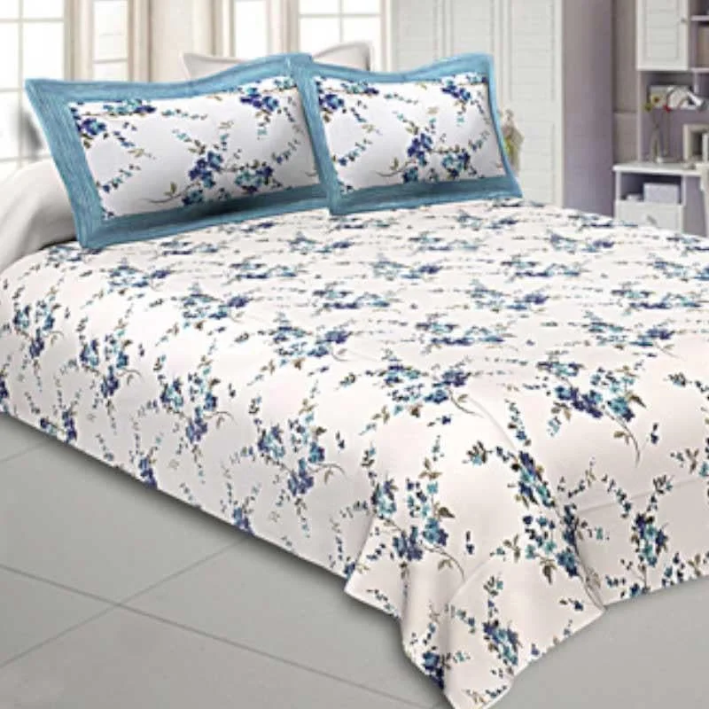 Aapti Floral Printed Bedsheet - Blue