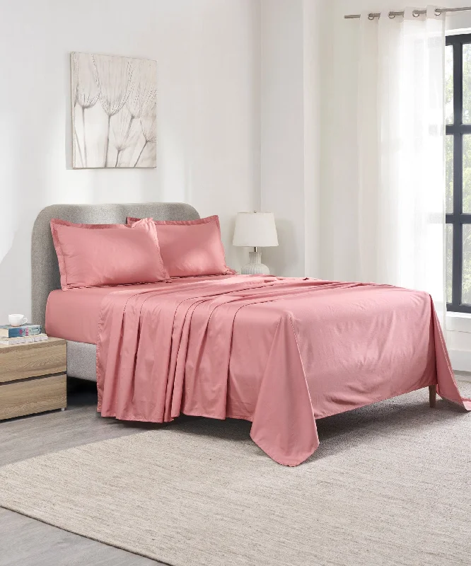 Indulgence Thermal Modern Rose Comfort King Bedsheet With 2 Pillow Cover, 300 TC, Solid, Pink