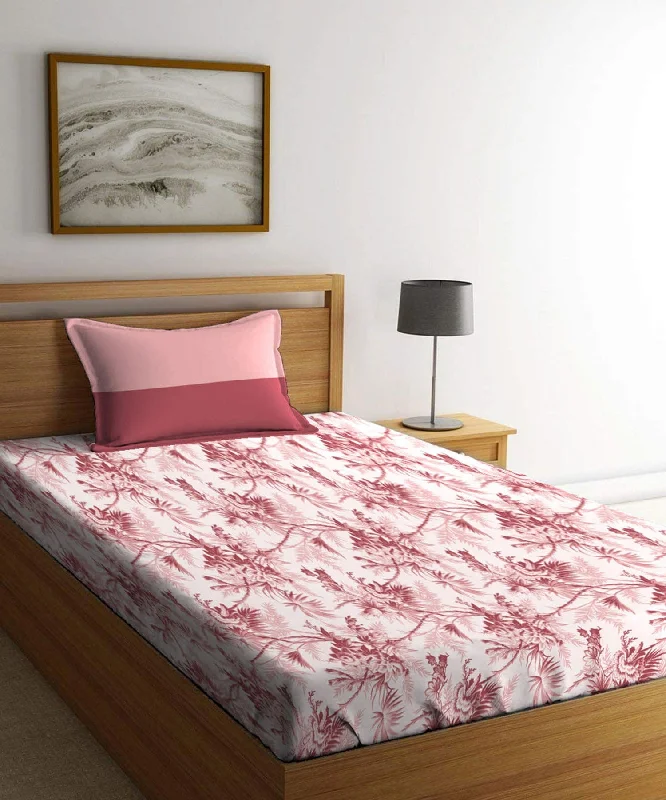 Dusk & Dawn Kiri Red Single Bedsheet With 1 Pillow Cover 144Tc, 100% Cotton, Floral, Red