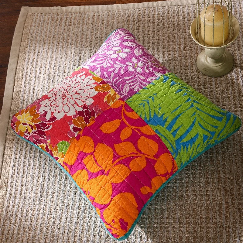 Tache 2 Piece Cotton Colorful Flower Power Party Patchwork Cushion Cover (FloralPatchwork-CC)