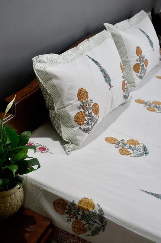 Marigold Bedsheet, Jaipur Print, Premium Cotton - Bring Sunshine to Your Bedroom