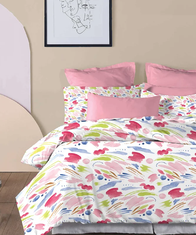 Soft Comfort Sweet Temptation King Bedsheet With 2 Pillow Cover, 210TC, 100% Cotton, Abstract, Multicolor