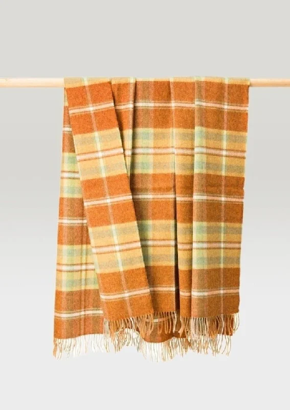 John Hanly Large Lambswool Throw Orange Rust Plaid