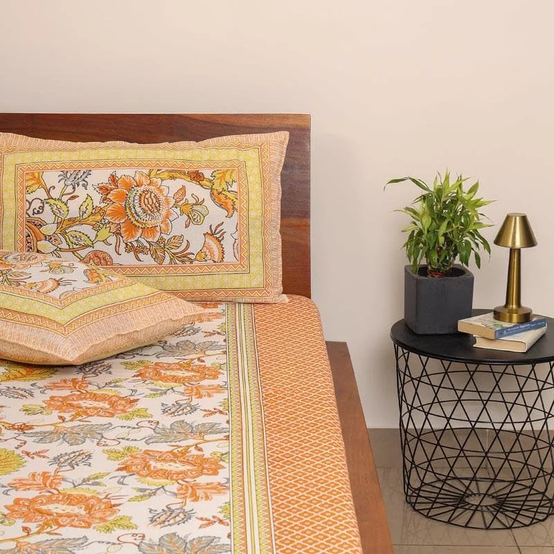 Gulab-E-Gulzaar Bedsheet - Orange