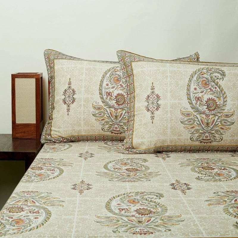 Clio-Cera Printed Bedsheet - Beige