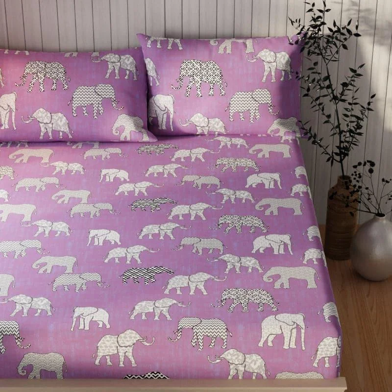 Elephanto Walk Bedsheet - Purple