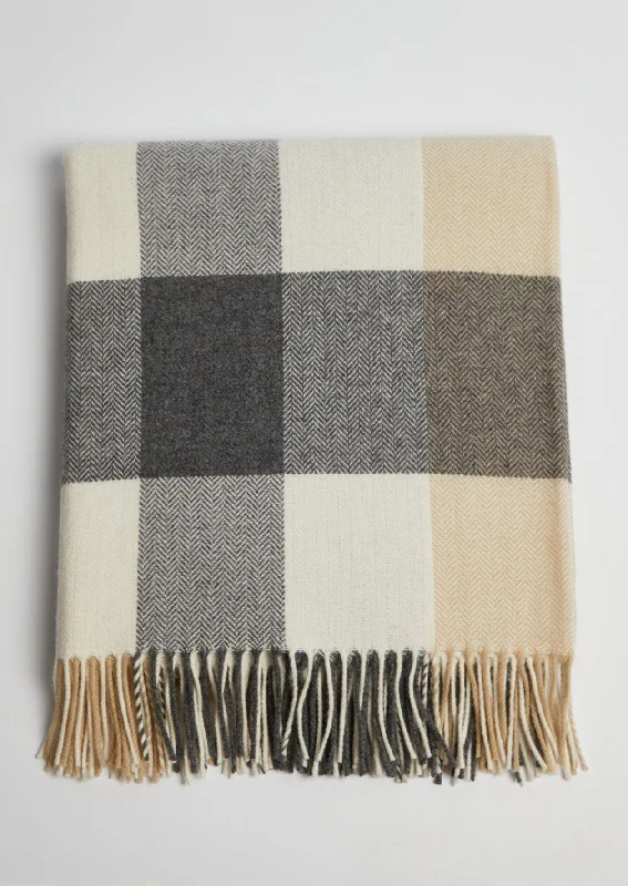 Foxford Lambswool Throw | Charcoal Grey Check