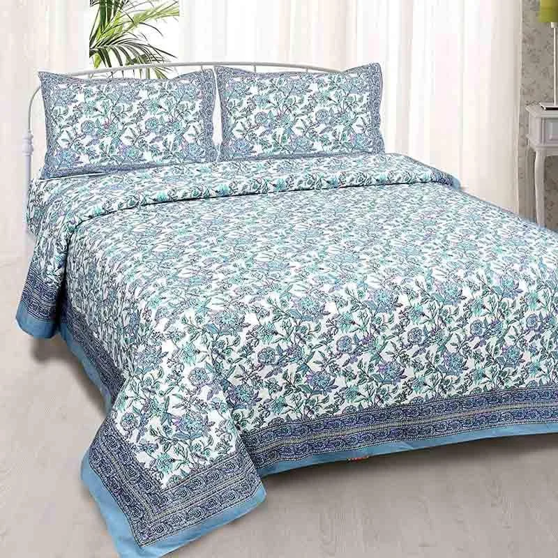 Bahaara Jaipuri Bedsheet - Blue