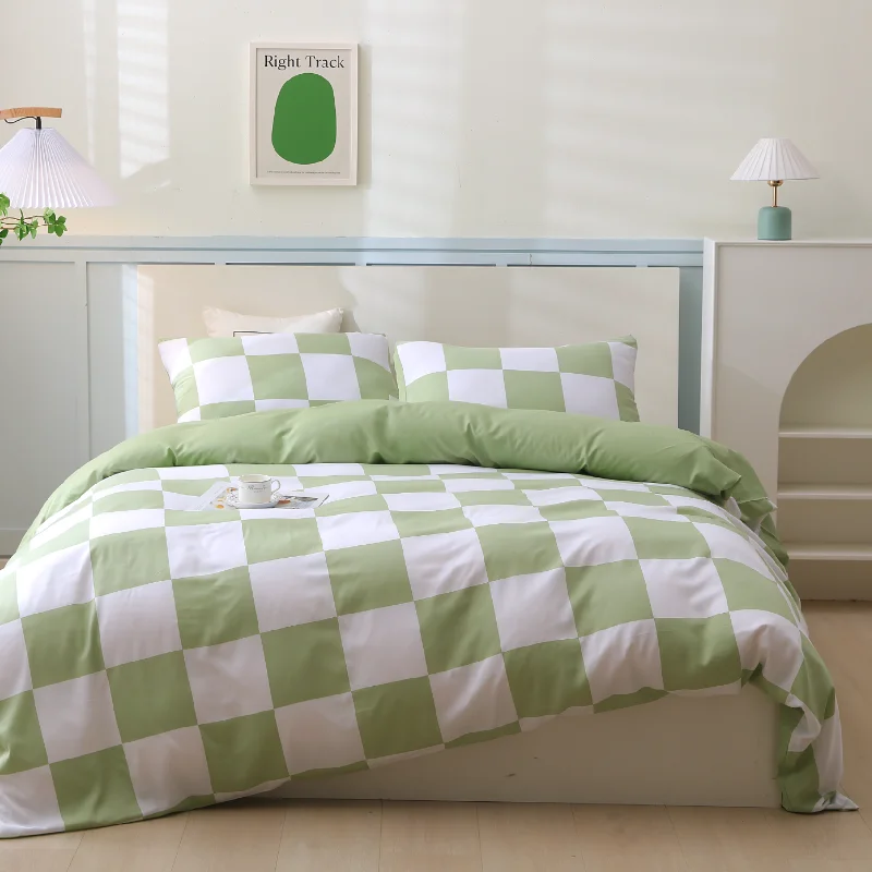 Organic Bamboo Check Quilt Cover Set - Sage