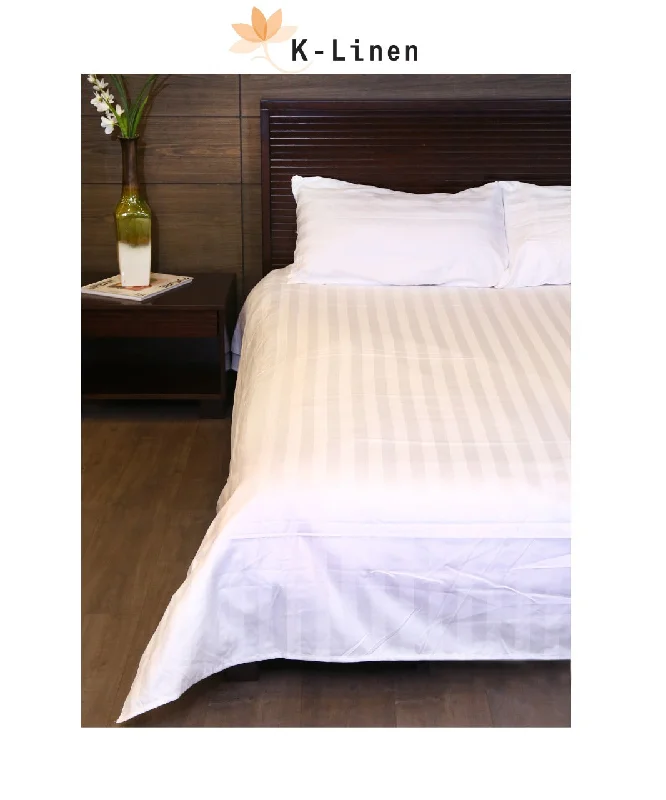 White Satin Stripe Bed Sheet Set