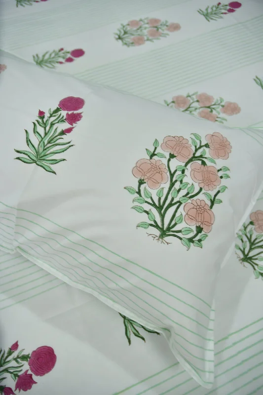 Peach and Pink Floral premium HandBlock Bedsheet