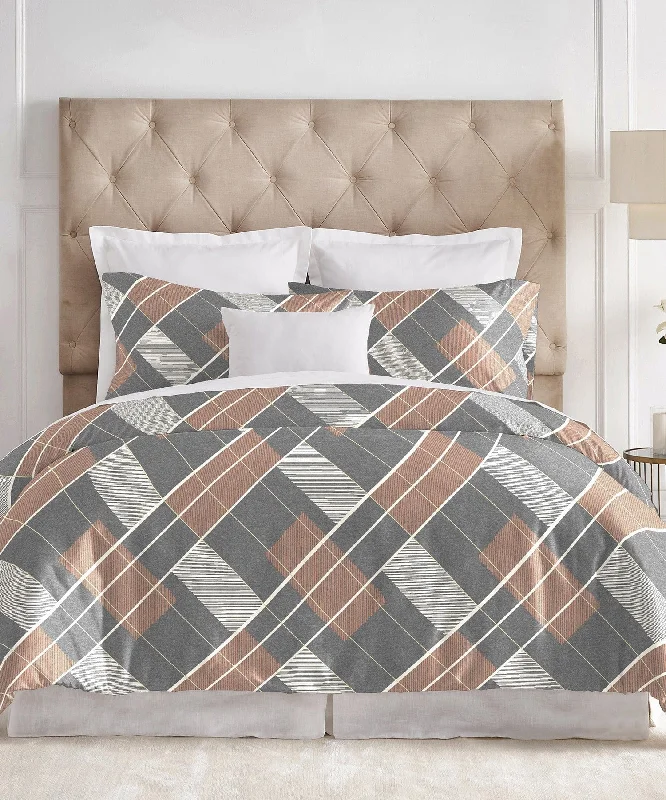 Home Essential Oxford Flannel King Bedsheet With 2 Pillow Cover, 144TC, 100% Micro Polyester, Printed, Grey