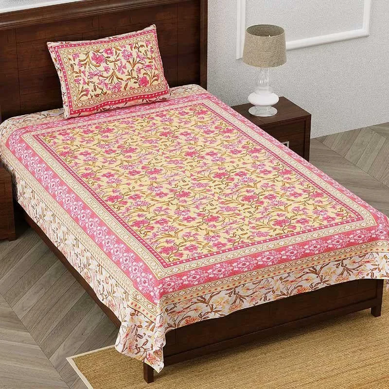 Folk Floral Fiesta Bedsheet - Orange