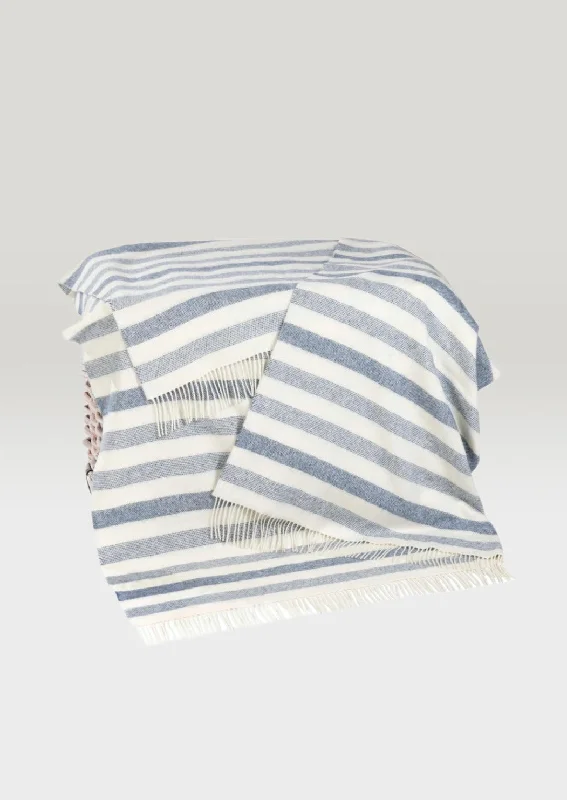 John Hanly Merino Denim & White Stripe Blanket