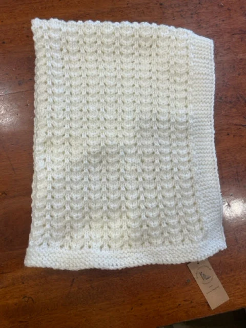 White Acrylic Knitted Car Seat/Stroller Blanket