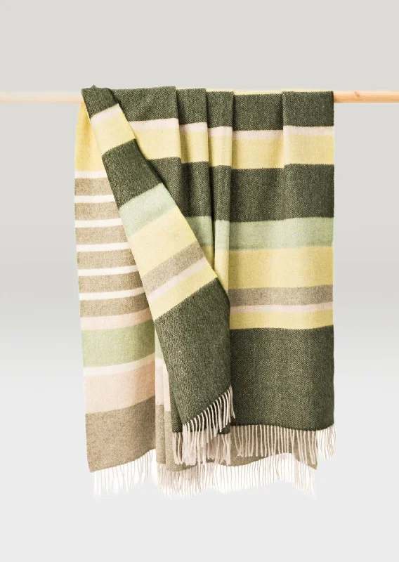 John Hanly Large Lambswool Throw Green Stripe