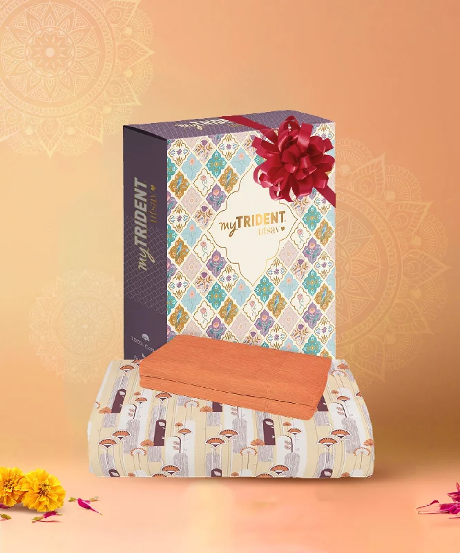 Utsav Deco Daisy Tangerine Queen Bedsheet With 2 Pillow Cover Gift Set, 120TC, 100% Cotton, Ornamental, Orange