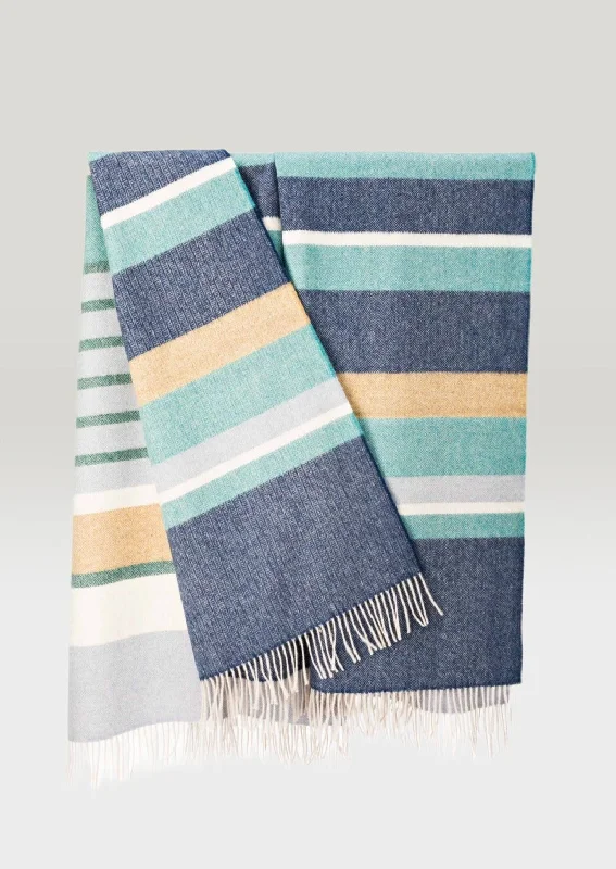 John Hanly Merino Lambswool Blue Stripe Throw