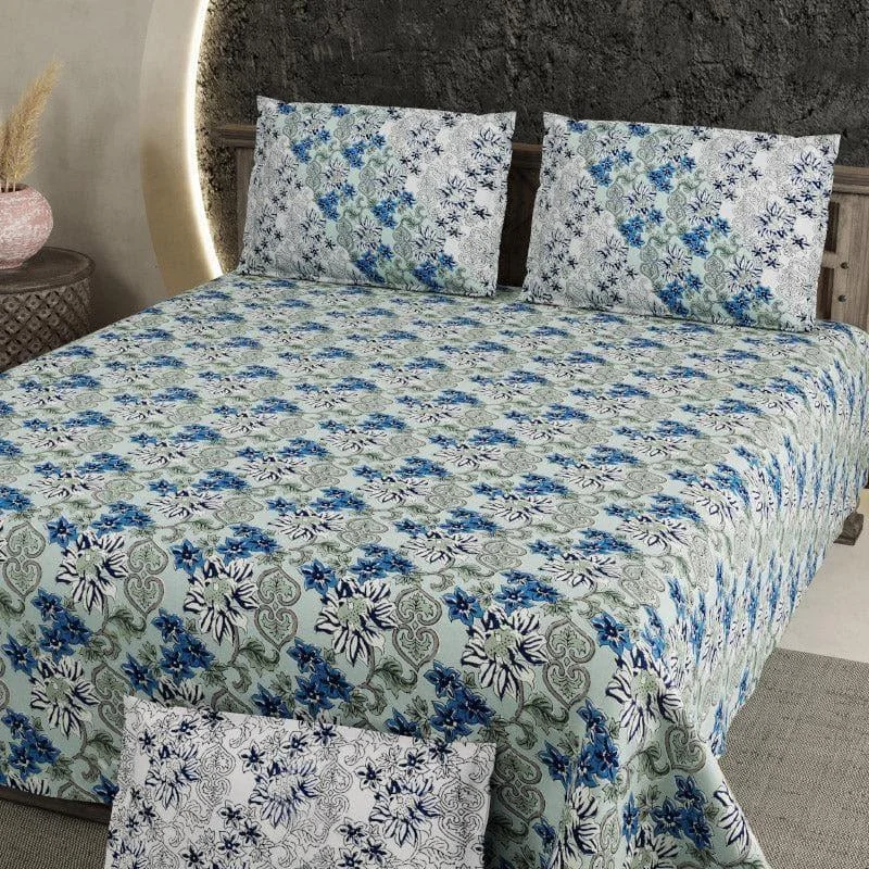 Talib Floral Bedsheet - Blue